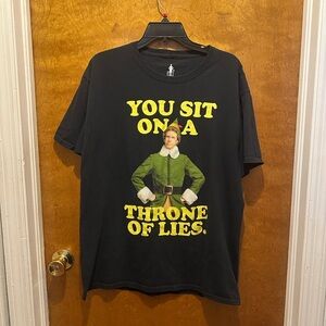 Elf Christmas short sleeve black men’s tshirt you sit on a throne of lies size L